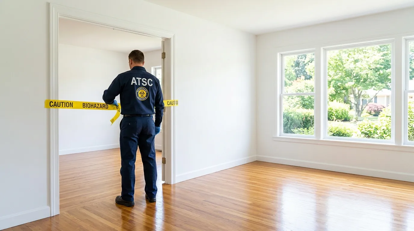 Certified biohazard cleanup crew performing Decomposition Cleanup in Old Greenwich